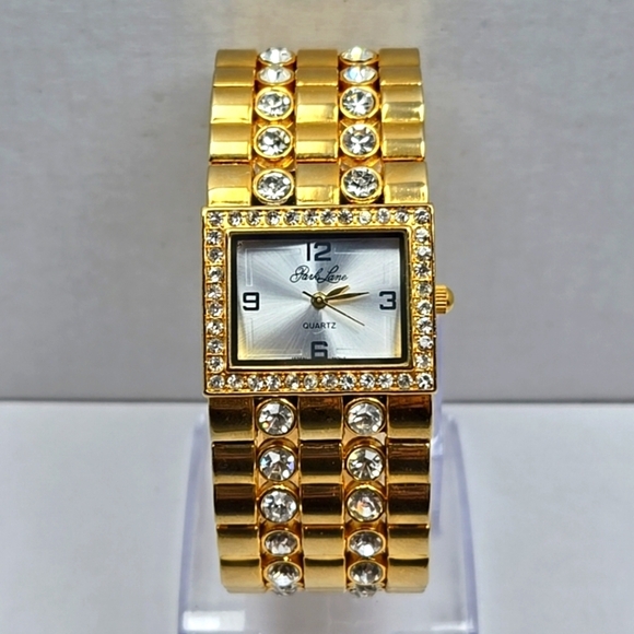 Womens Park Lane Gold Tone Watch Swarovski Crystal Bracelet New Battery Runs - Picture 1 of 9